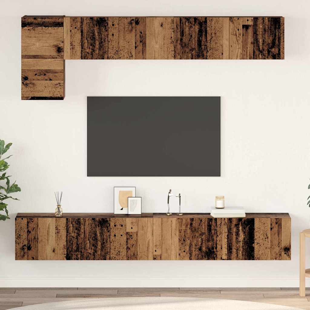 TV Cabinet Set Wall-mounted 5 pcs Old Wood Engineered Wood