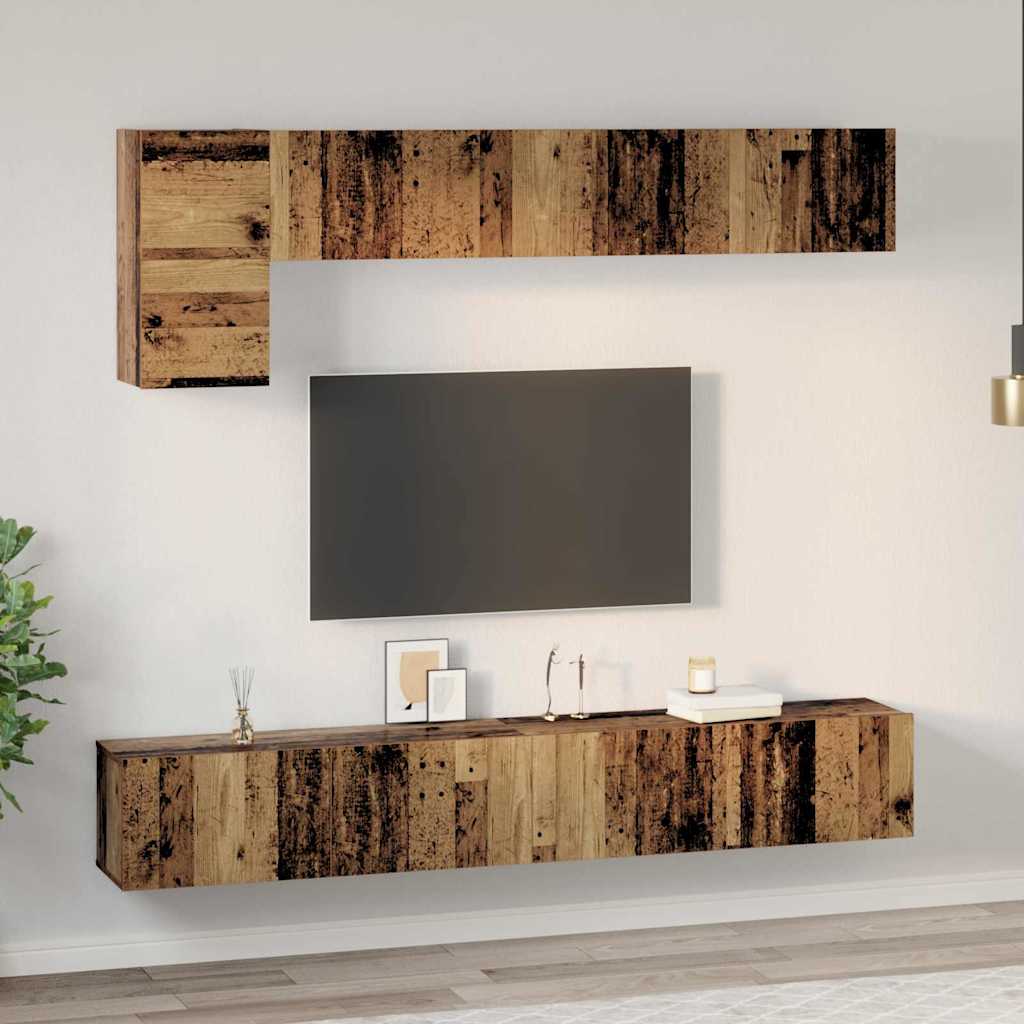 TV Cabinet Set Wall-mounted 5 pcs Old Wood Engineered Wood