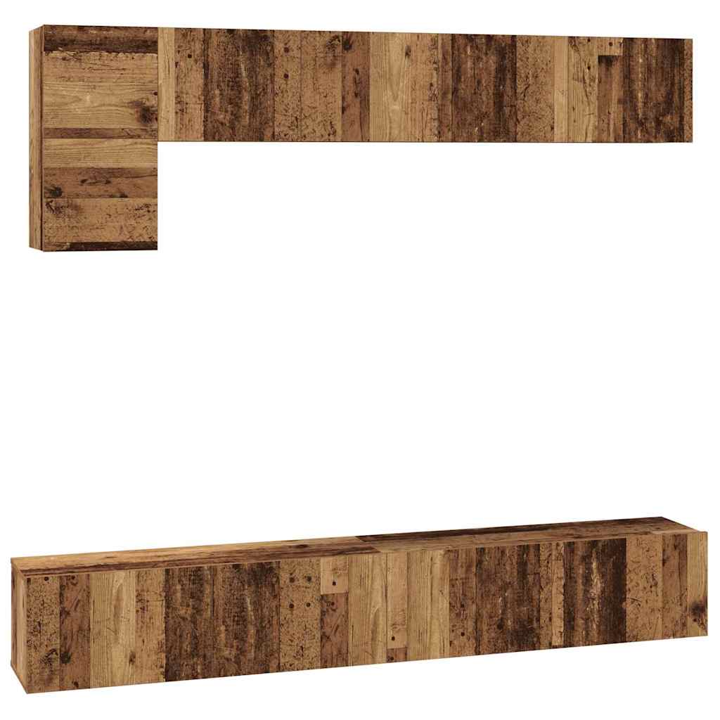 TV Cabinet Set Wall-mounted 5 pcs Old Wood Engineered Wood