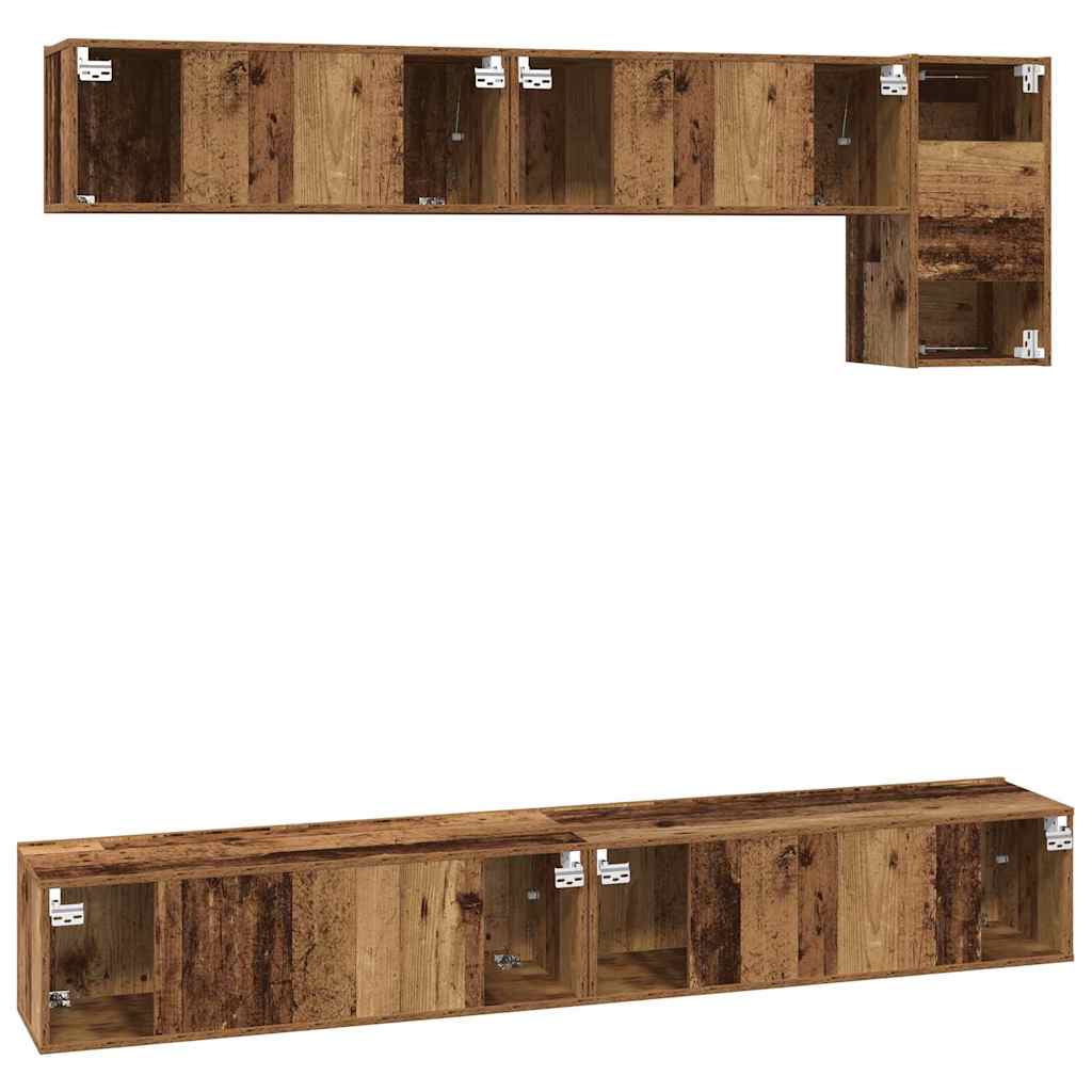 TV Cabinet Set Wall-mounted 5 pcs Old Wood Engineered Wood