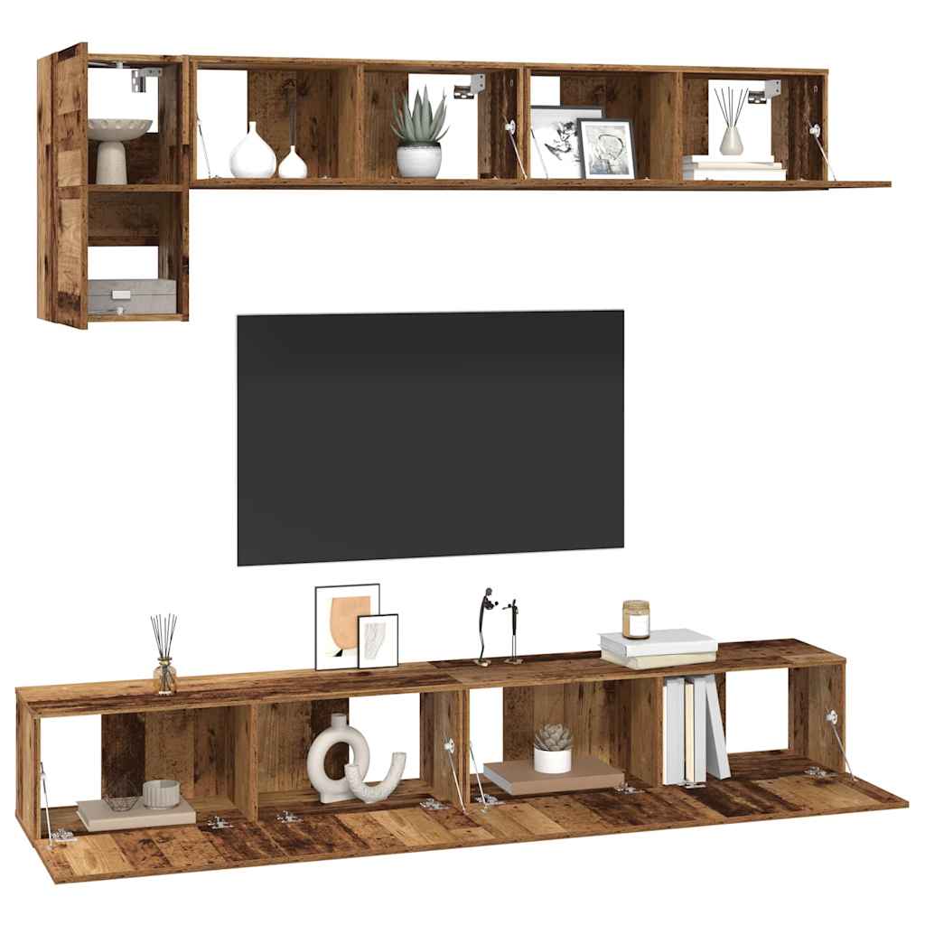 TV Cabinet Set Wall-mounted 5 pcs Old Wood Engineered Wood