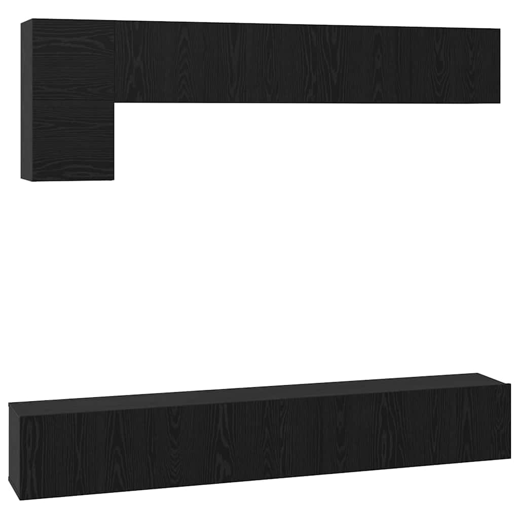 TV Cabinet Set Wall-mounted 5 pcs Black Oak Engineered Wood