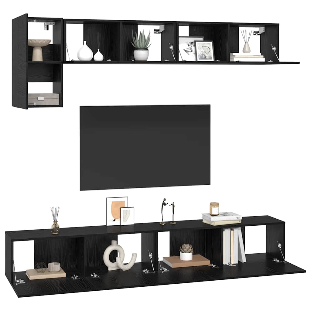 TV Cabinet Set Wall-mounted 5 pcs Black Oak Engineered Wood