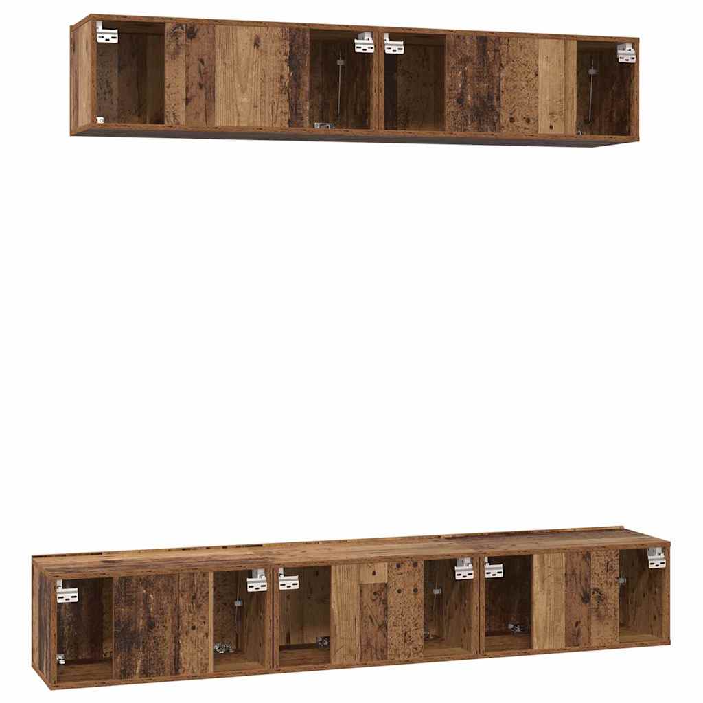 TV Cabinet Set Wall-mounted 5 pcs Old Wood Engineered Wood