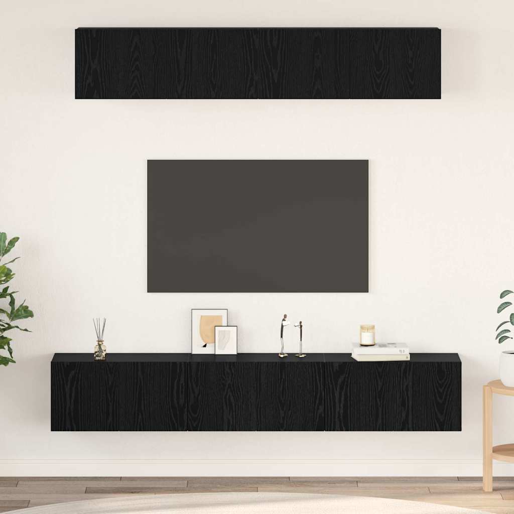 TV Cabinet Set Wall-mounted 5 pcs Black Oak Engineered Wood