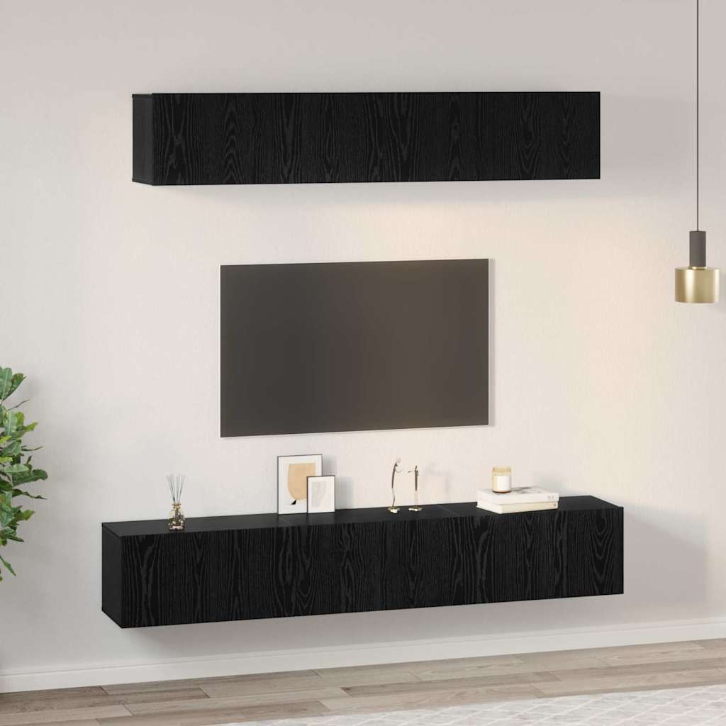 TV Cabinet Set Wall-mounted 5 pcs Black Oak Engineered Wood
