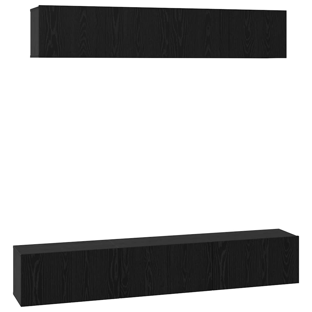 TV Cabinet Set Wall-mounted 5 pcs Black Oak Engineered Wood
