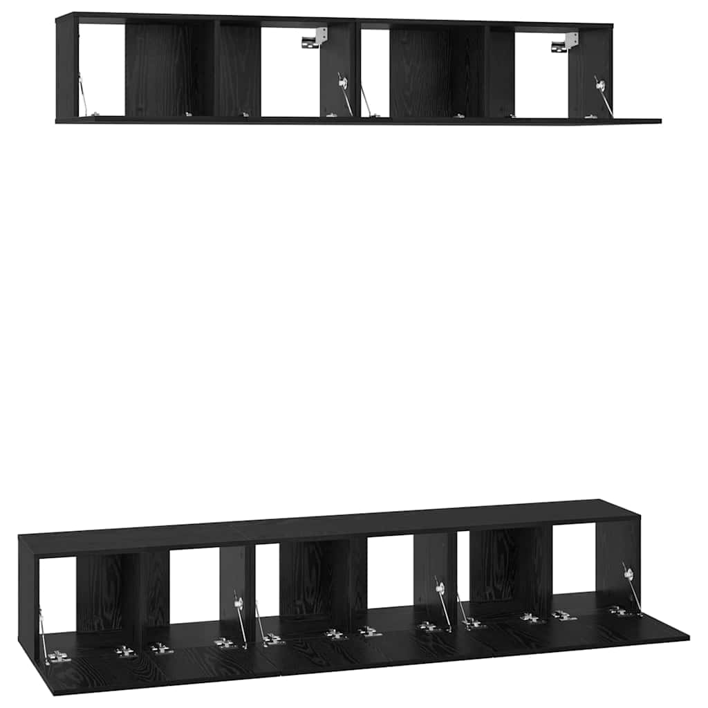 TV Cabinet Set Wall-mounted 5 pcs Black Oak Engineered Wood