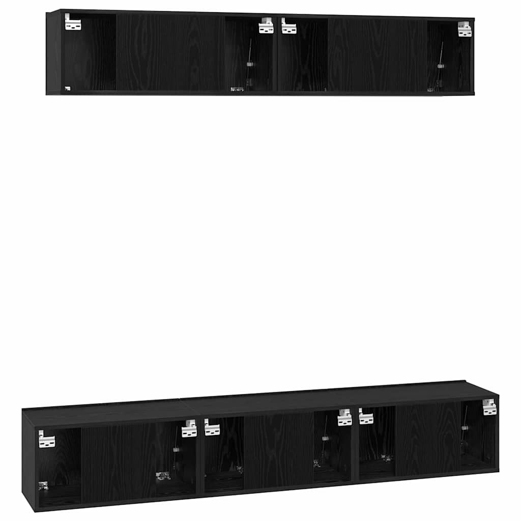 TV Cabinet Set Wall-mounted 5 pcs Black Oak Engineered Wood