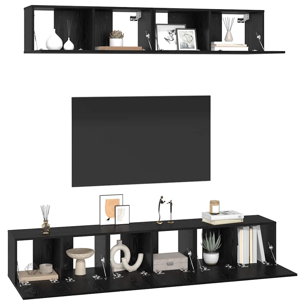 TV Cabinet Set Wall-mounted 5 pcs Black Oak Engineered Wood