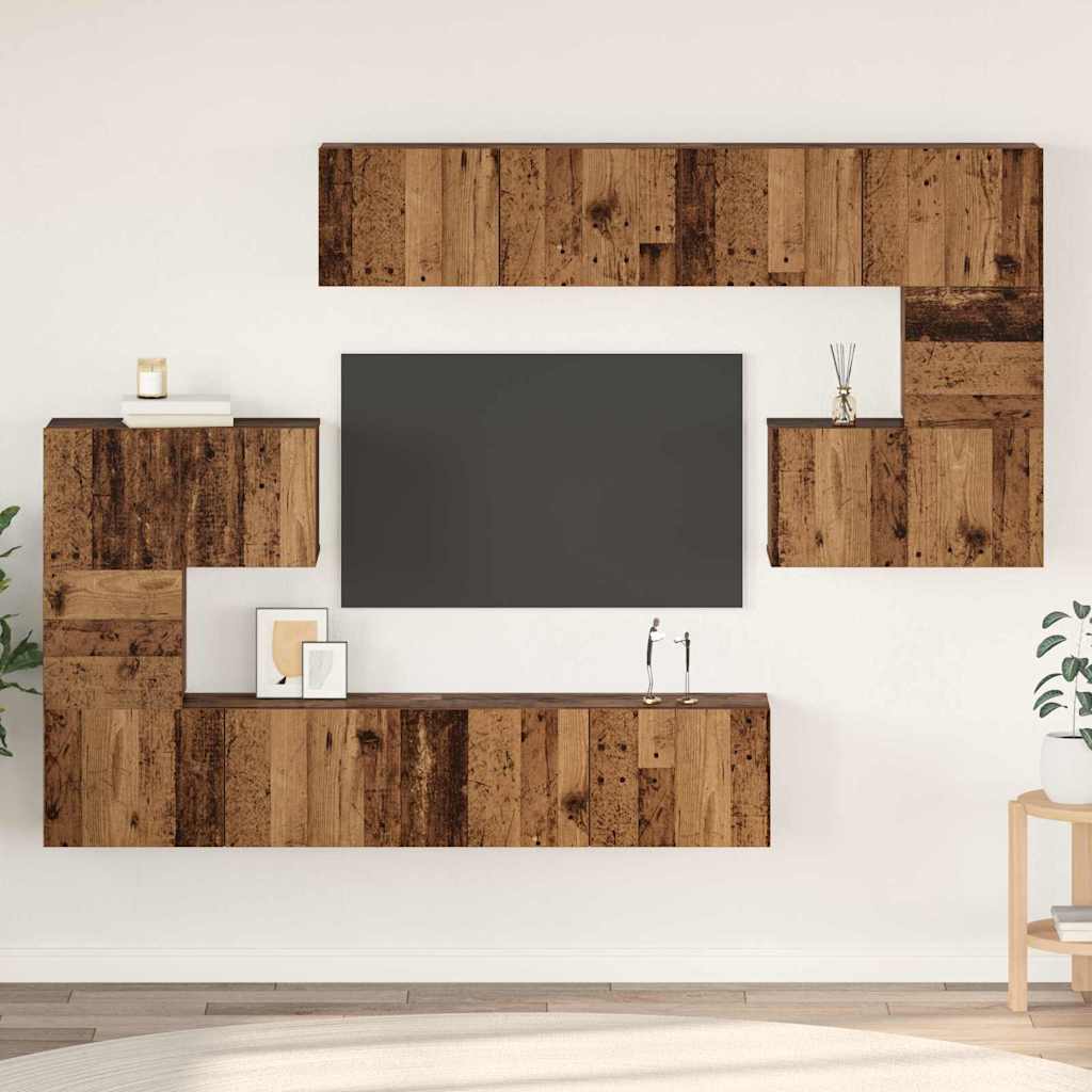 TV Cabinet Set Wall-mounted 8 pcs Old Wood Engineered Wood