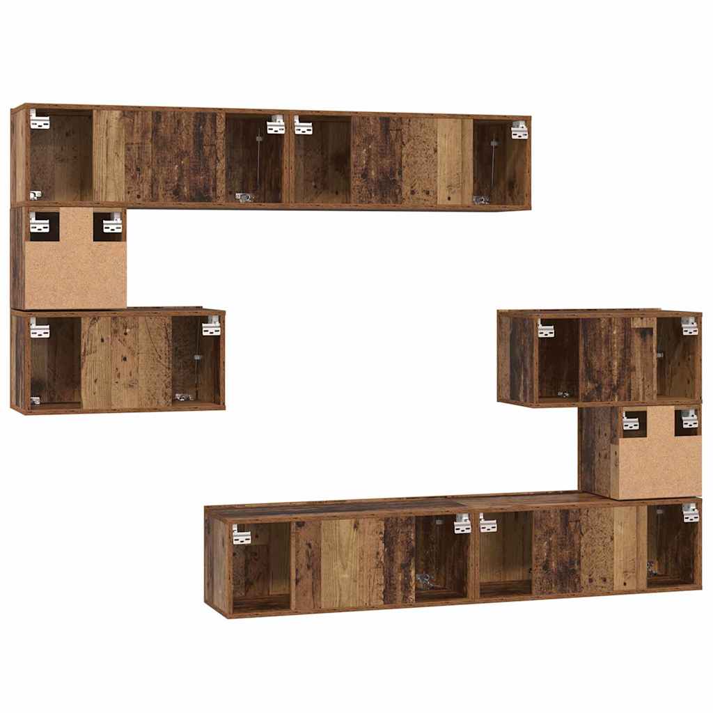 TV Cabinet Set Wall-mounted 8 pcs Old Wood Engineered Wood