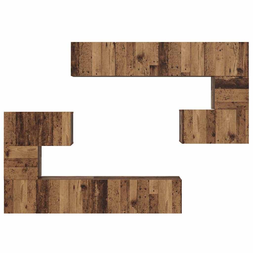 TV Cabinet Set Wall-mounted 8 pcs Old Wood Engineered Wood