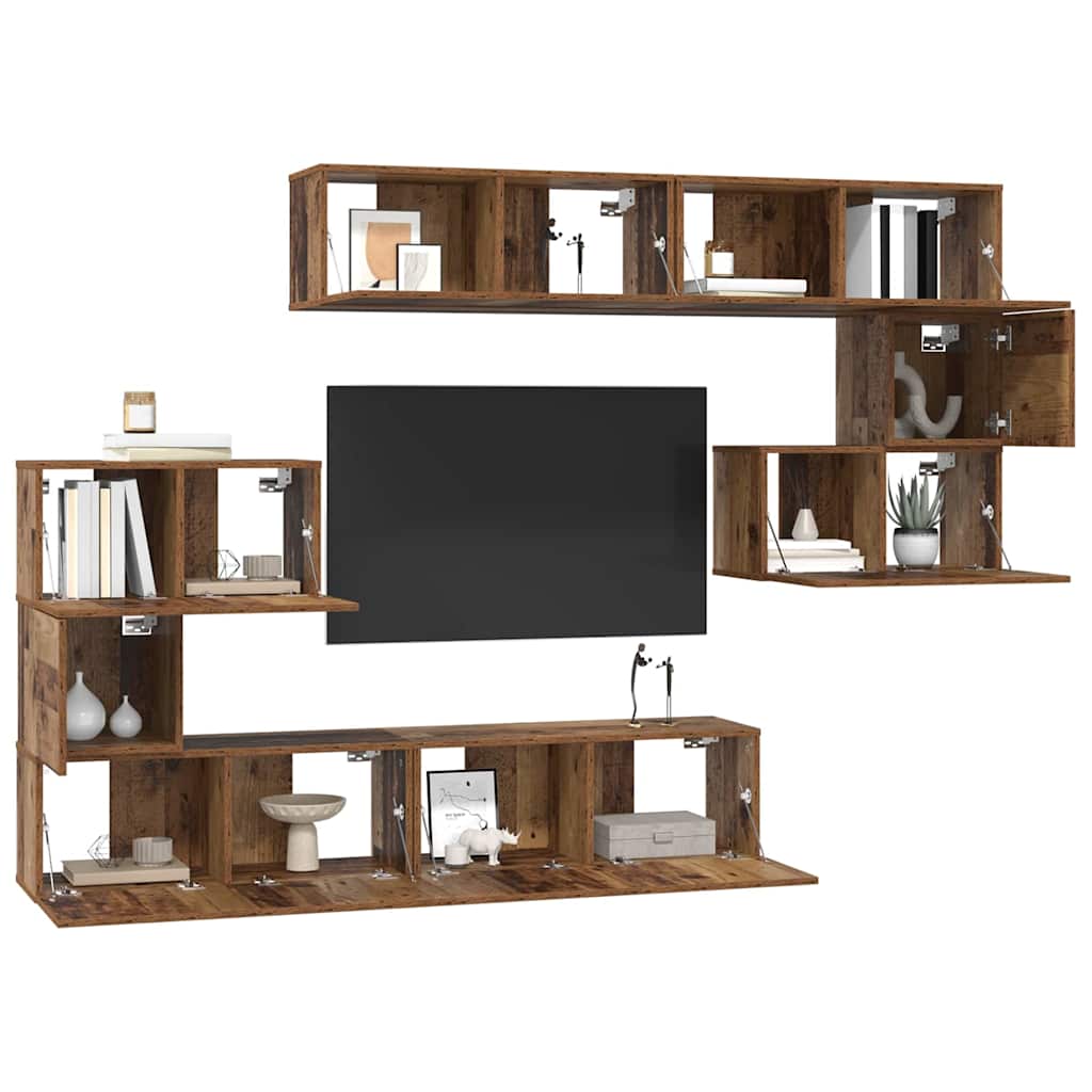 TV Cabinet Set Wall-mounted 8 pcs Old Wood Engineered Wood