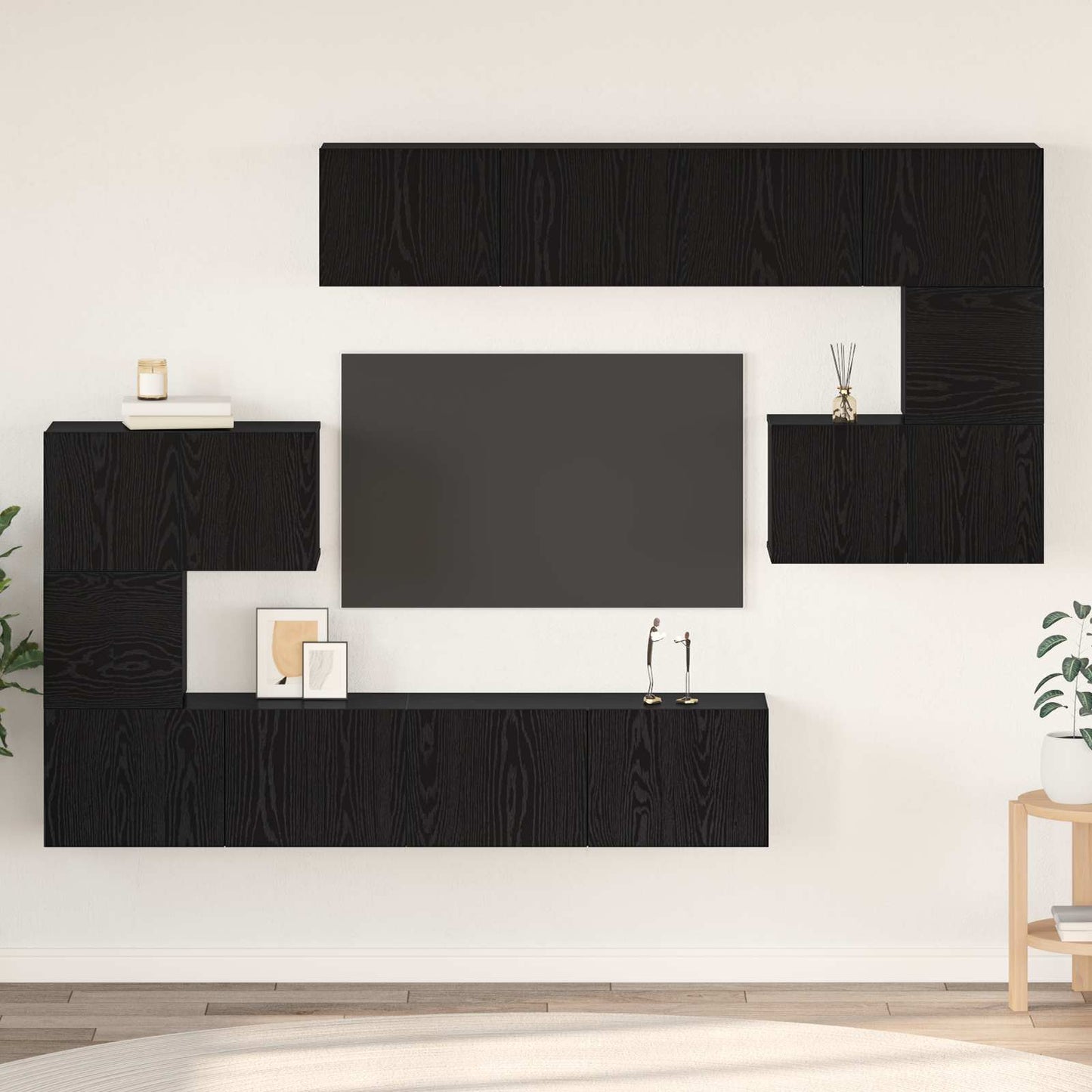 TV Cabinet Set Wall-mounted 8 pcs Black Oak Engineered Wood