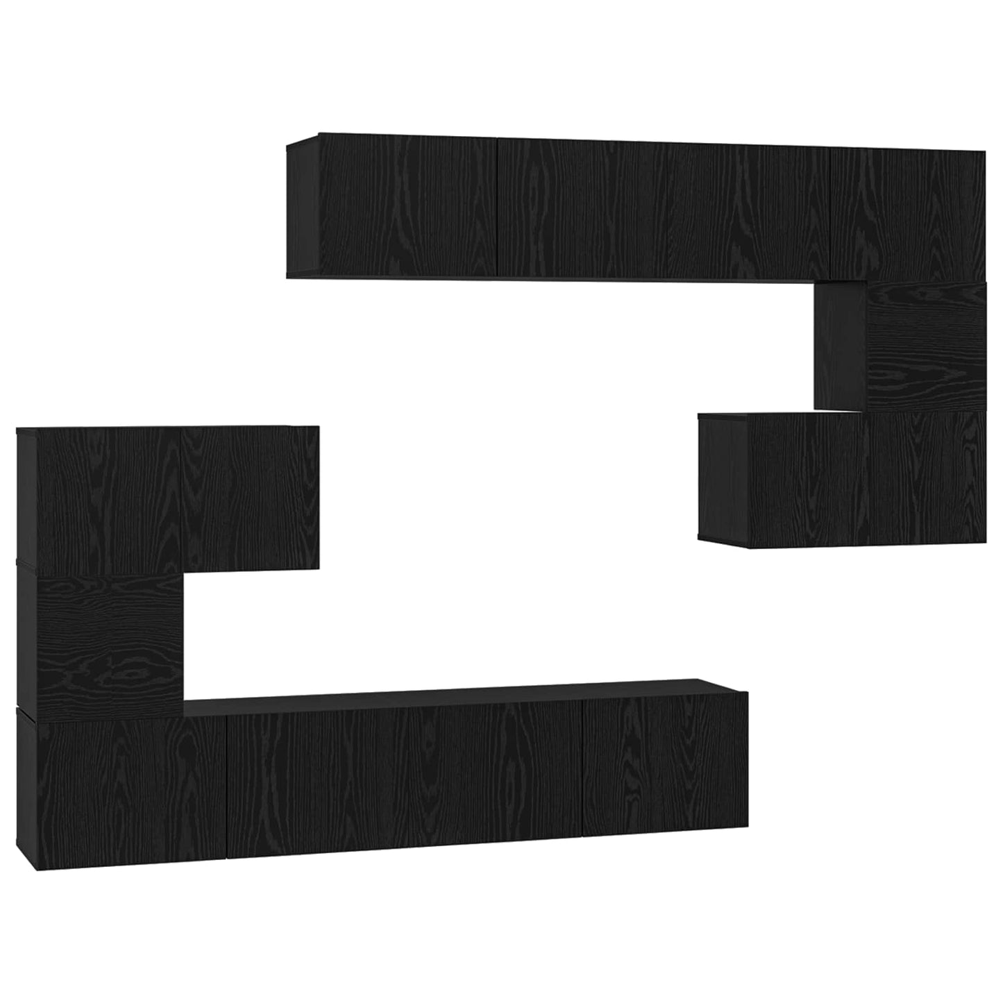TV Cabinet Set Wall-mounted 8 pcs Black Oak Engineered Wood