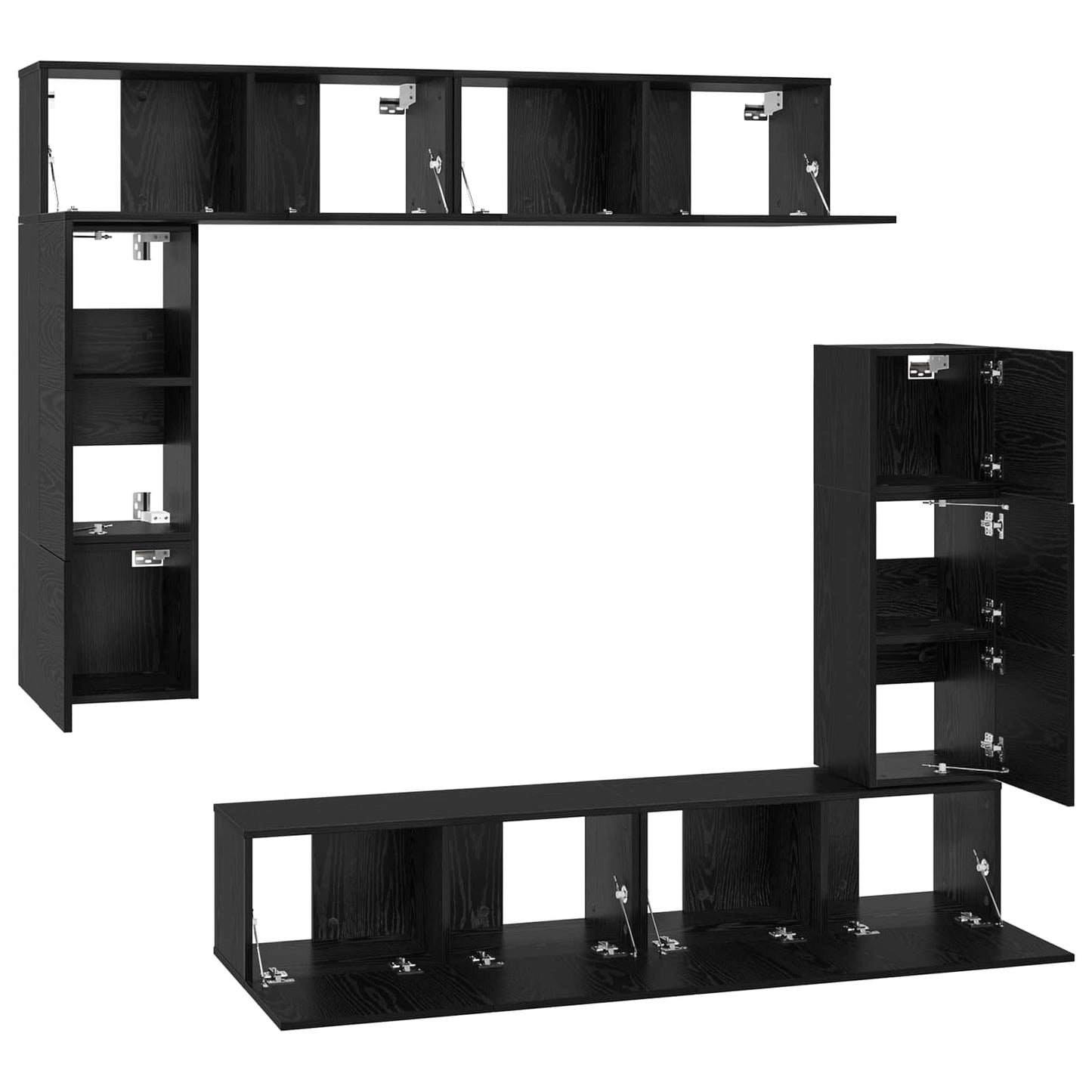 TV Cabinet Set Wall-mounted 8 pcs Black Oak Engineered Wood