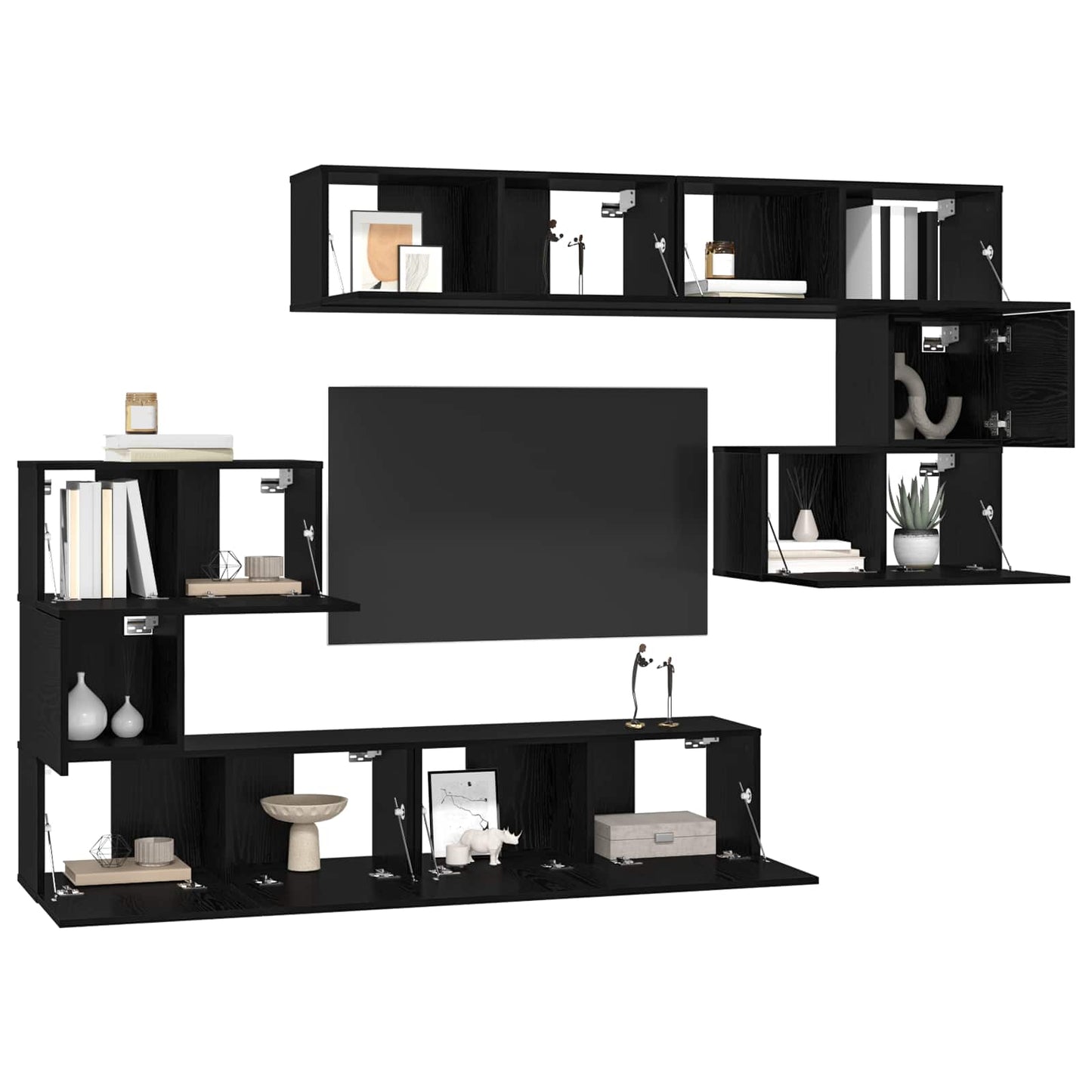 TV Cabinet Set Wall-mounted 8 pcs Black Oak Engineered Wood