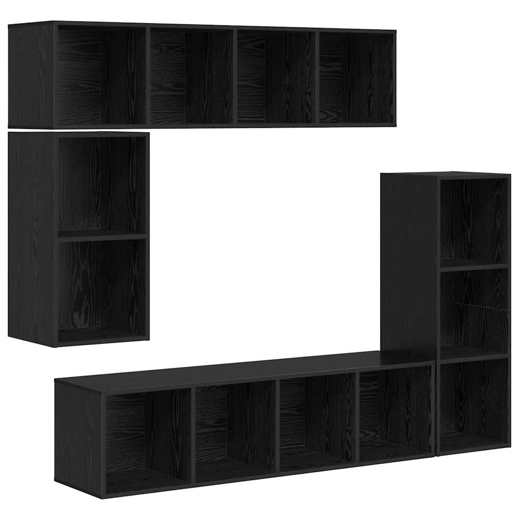 TV Cabinet Set Wall-mounted 4 pcs Black Oak Engineered Wood