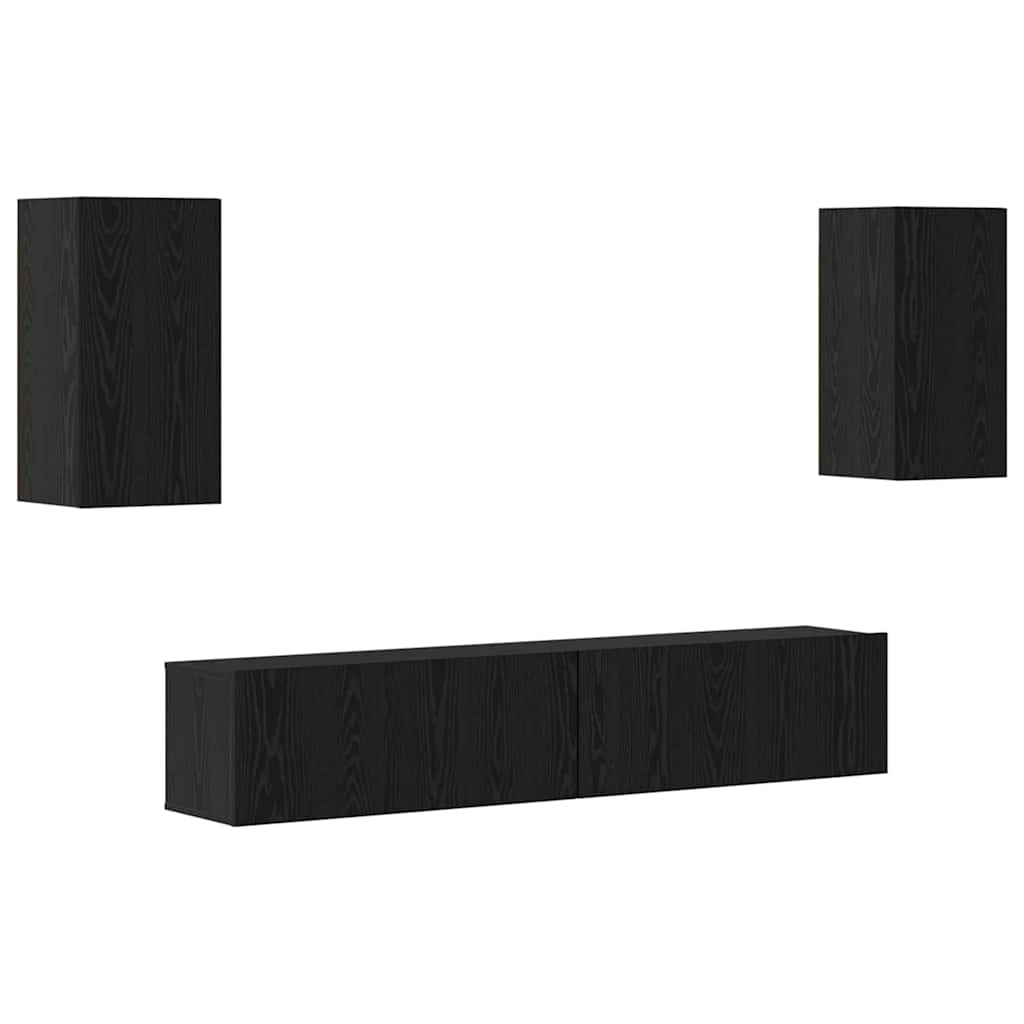 TV Cabinet Set Wall-mounted 4 pcs Black Oak Engineered Wood