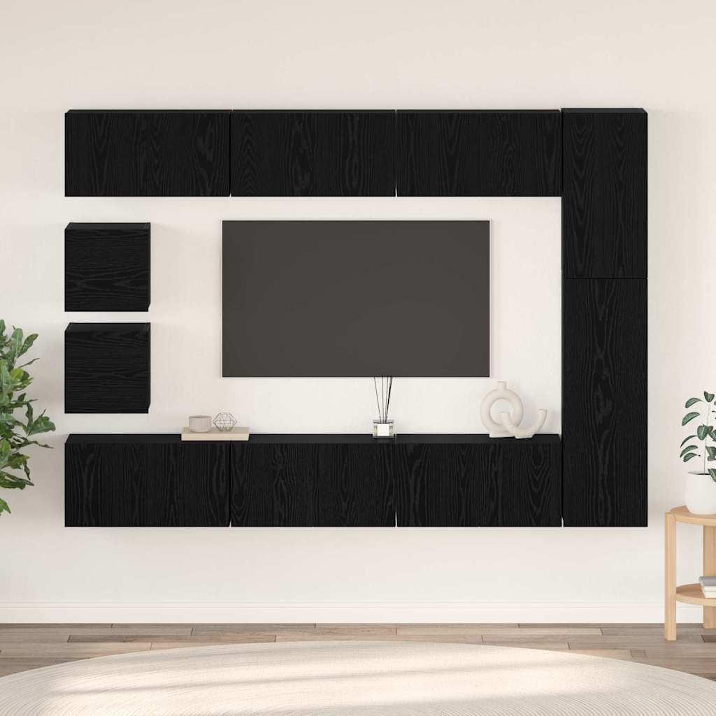 TV Cabinet Set Wall-mounted 10 pcs Black Oak Engineered Wood