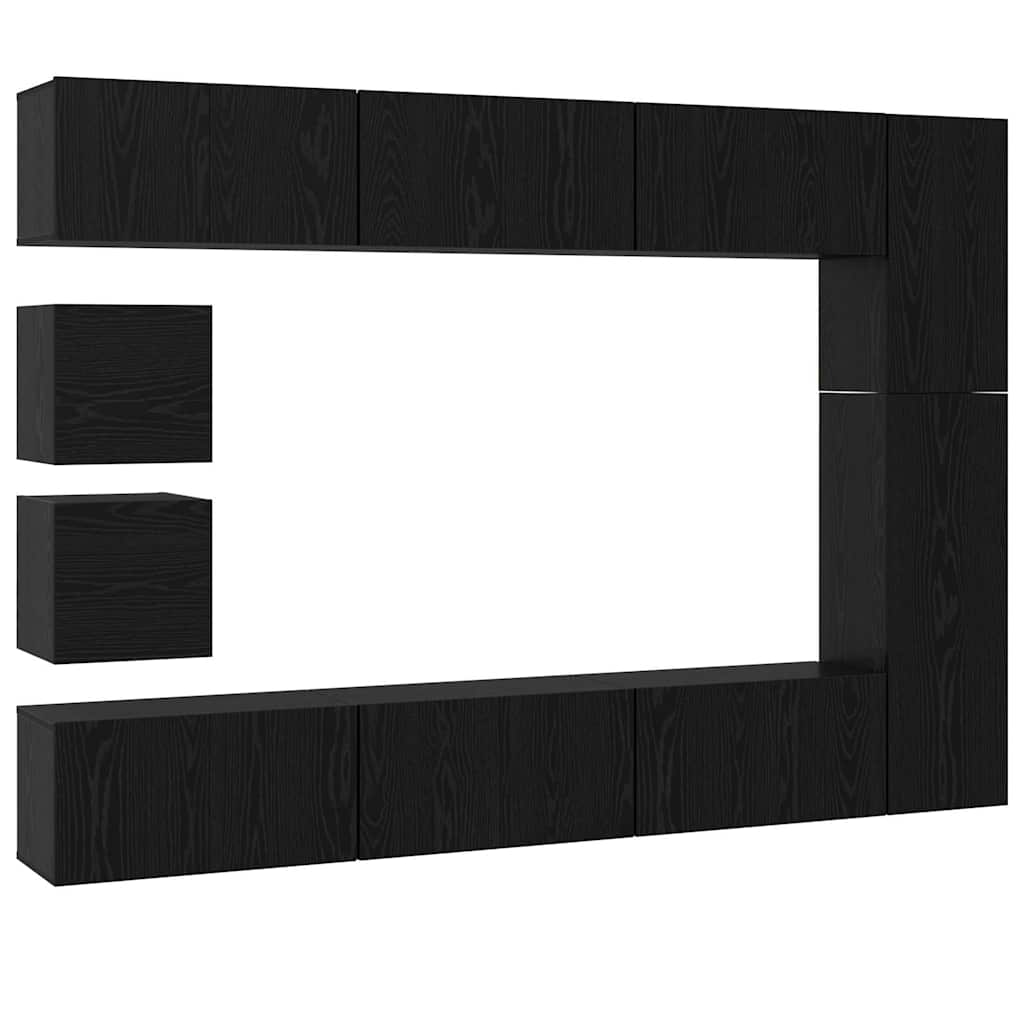 TV Cabinet Set Wall-mounted 10 pcs Black Oak Engineered Wood