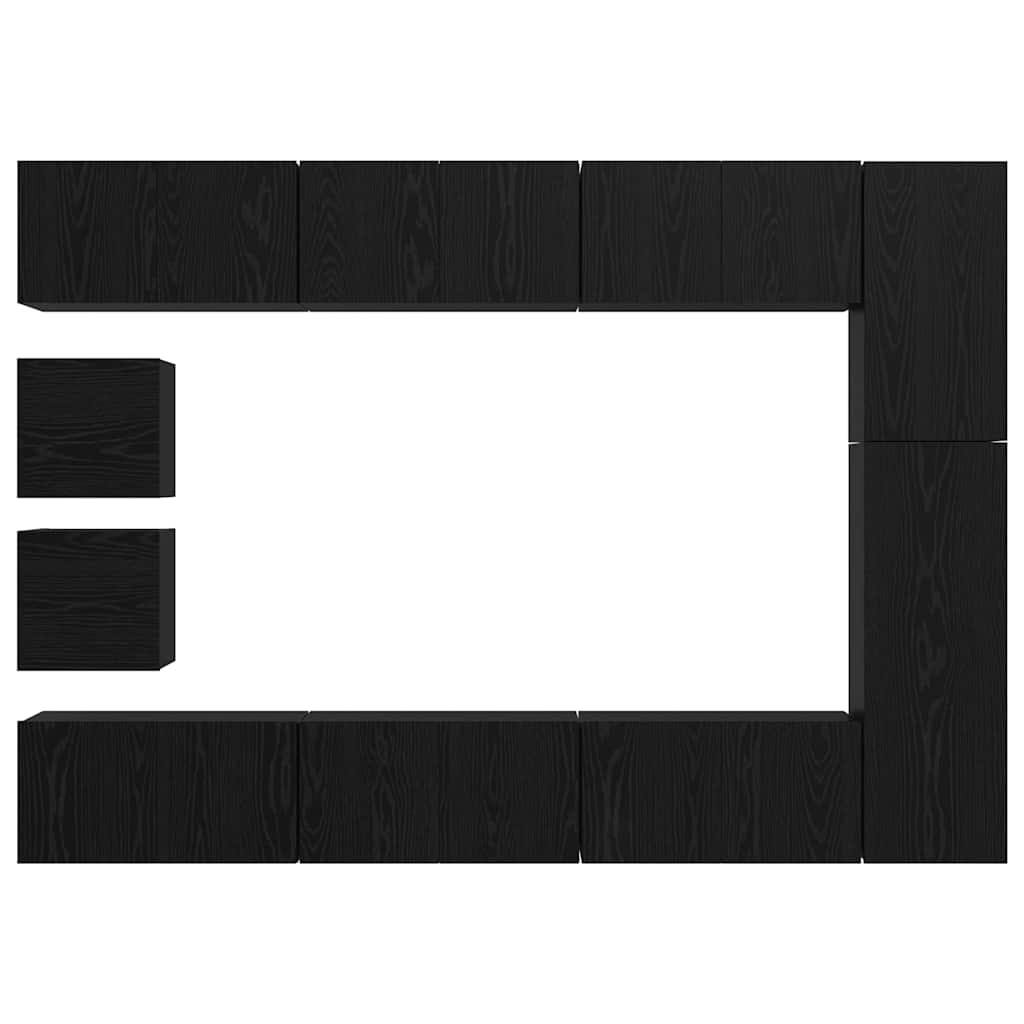 TV Cabinet Set Wall-mounted 10 pcs Black Oak Engineered Wood
