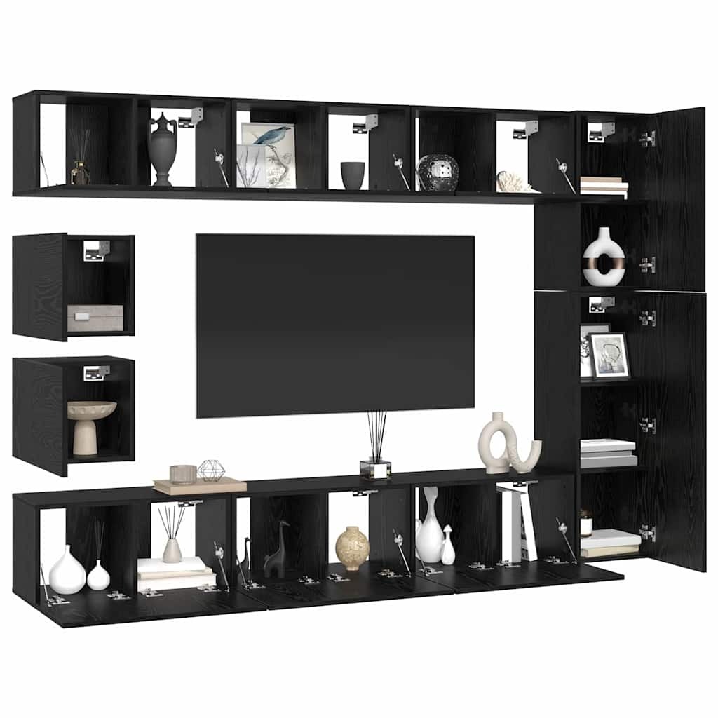 TV Cabinet Set Wall-mounted 10 pcs Black Oak Engineered Wood