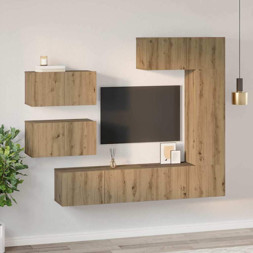 TV Cabinet Set Wall-mounted 6 pcs Artisan Oak Engineered Wood