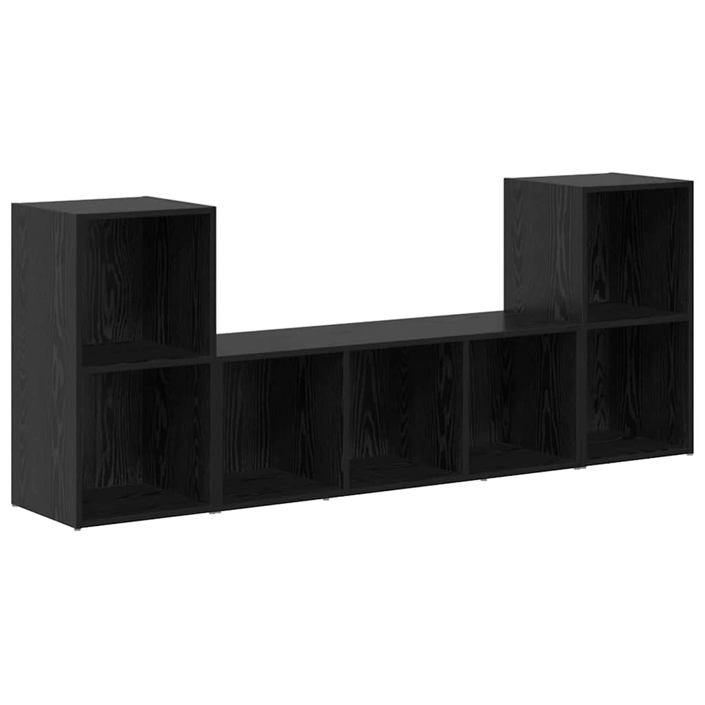 TV Cabinet Set Wall-mounted 3 pcs Black Engineered Wood