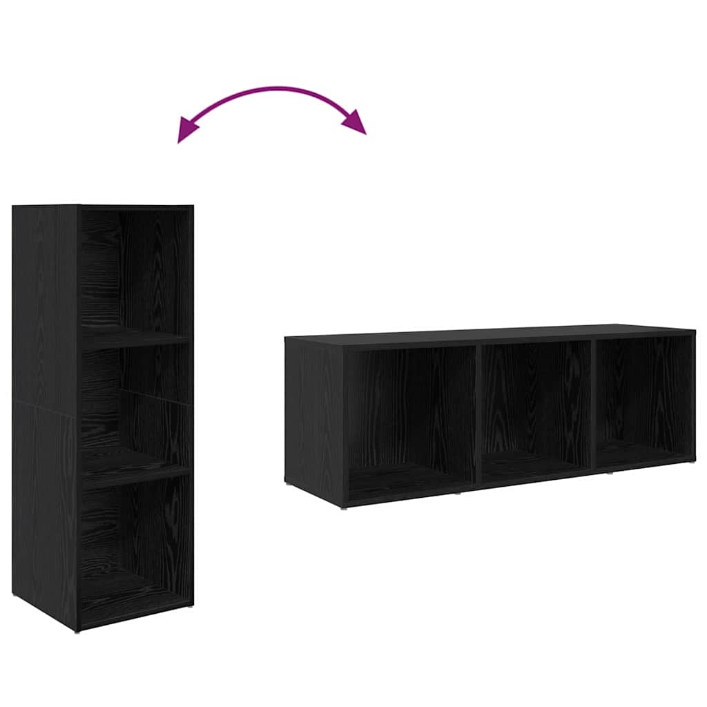 TV Cabinet Set Wall-mounted 3 pcs Black Engineered Wood