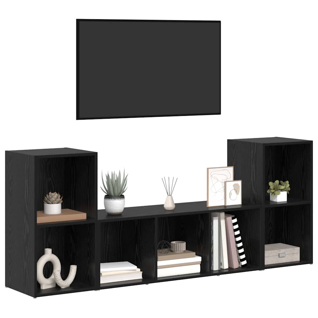 TV Cabinet Set Wall-mounted 3 pcs Black Engineered Wood