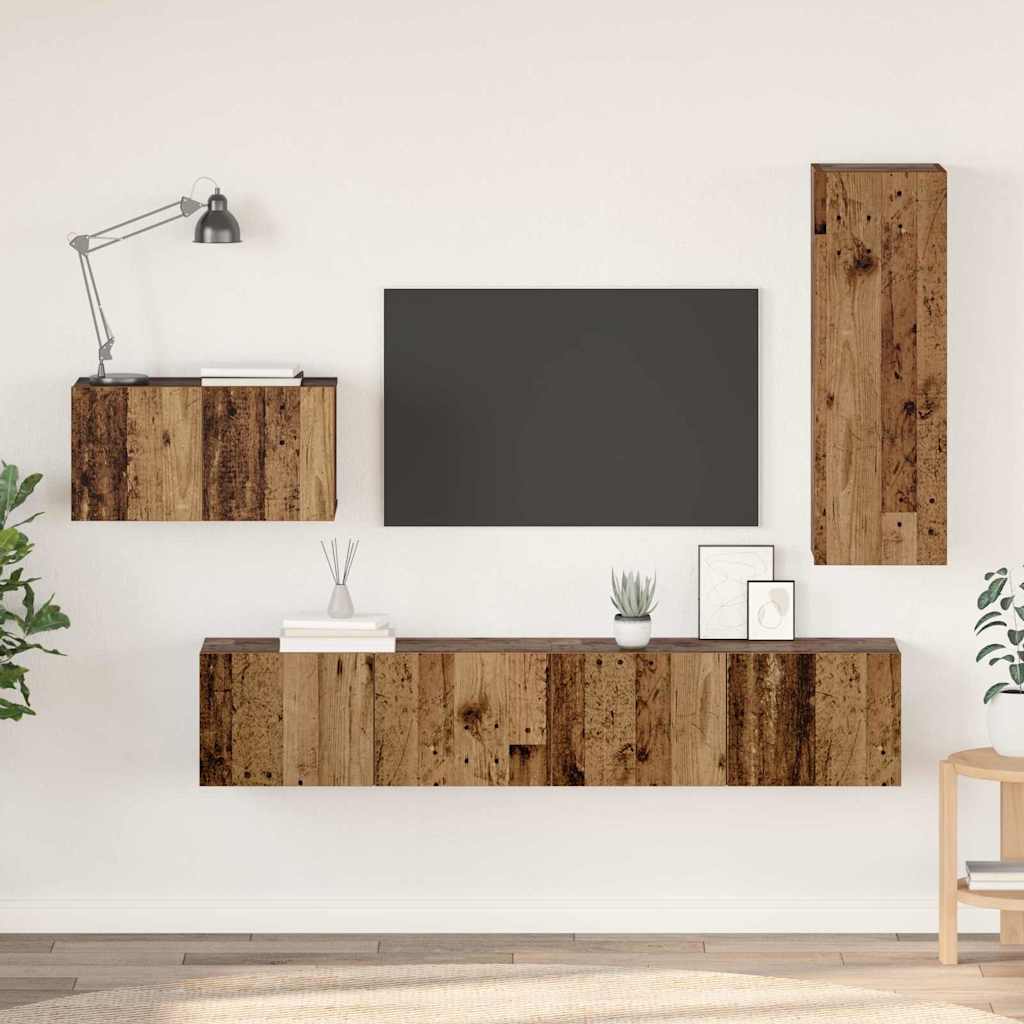 TV Cabinet Set with Drawer 4 pcs Old Wood Engineered Wood