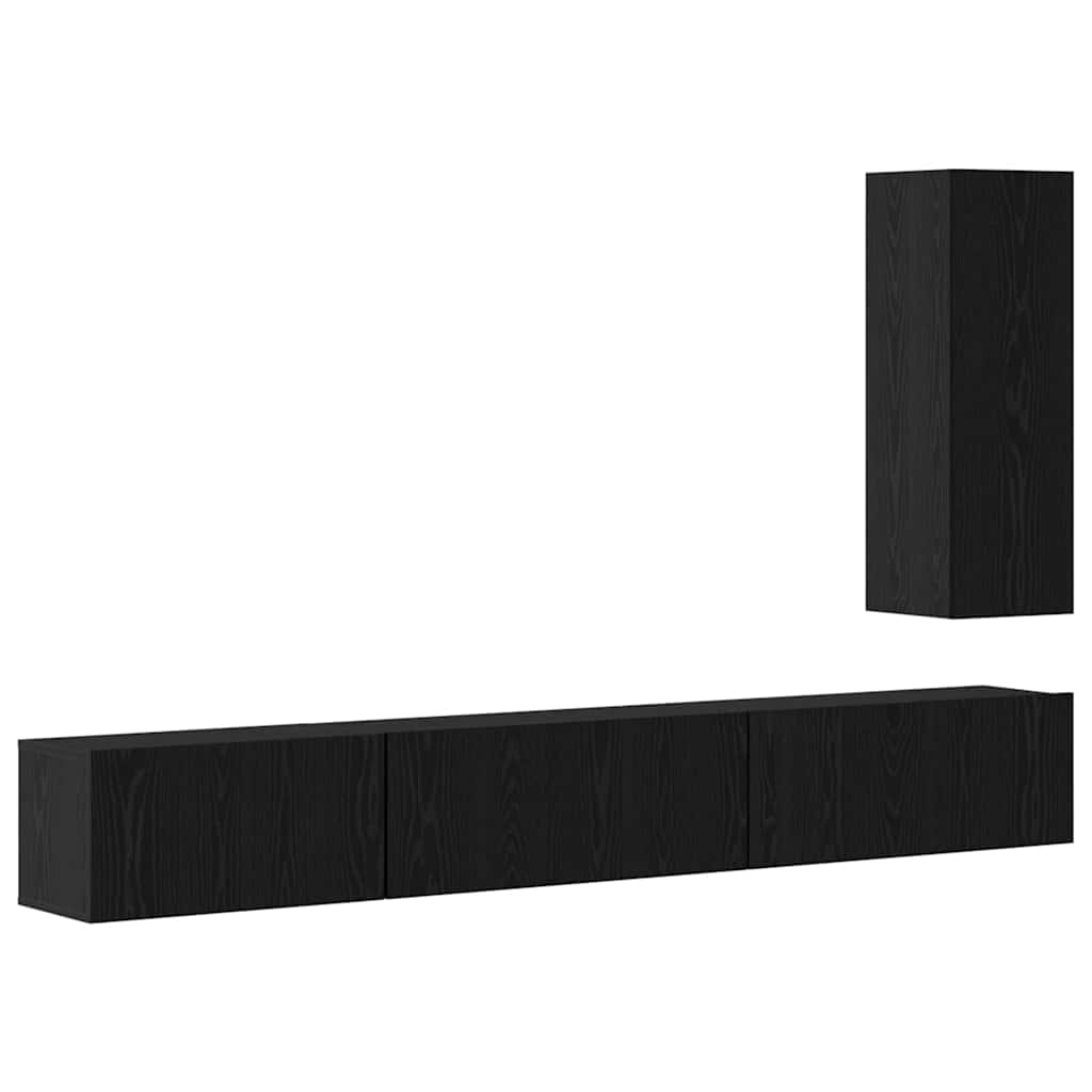 TV Cabinet Set with Drawer 4 pcs Black Oak Engineered Wood