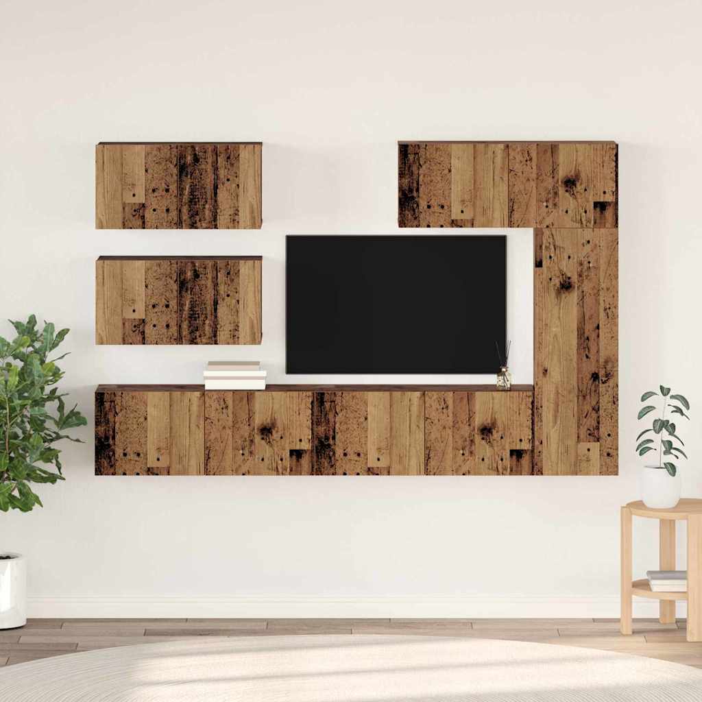 TV Cabinet Set Wall-mounted 6 pcs Old Wood Engineered Wood