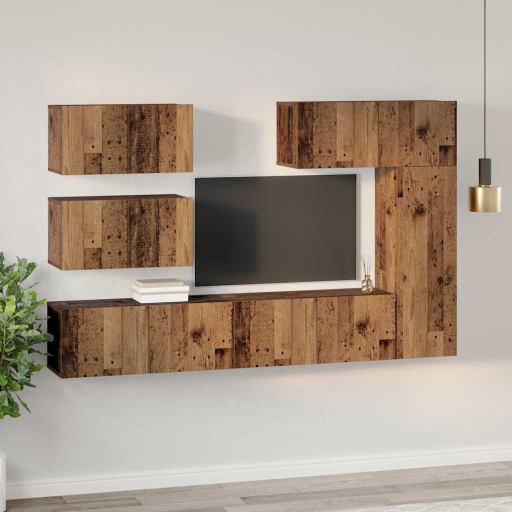 TV Cabinet Set Wall-mounted 6 pcs Old Wood Engineered Wood