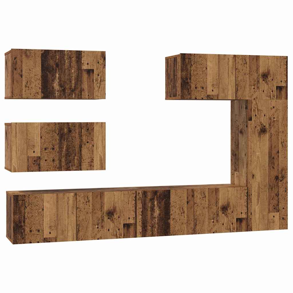 TV Cabinet Set Wall-mounted 6 pcs Old Wood Engineered Wood
