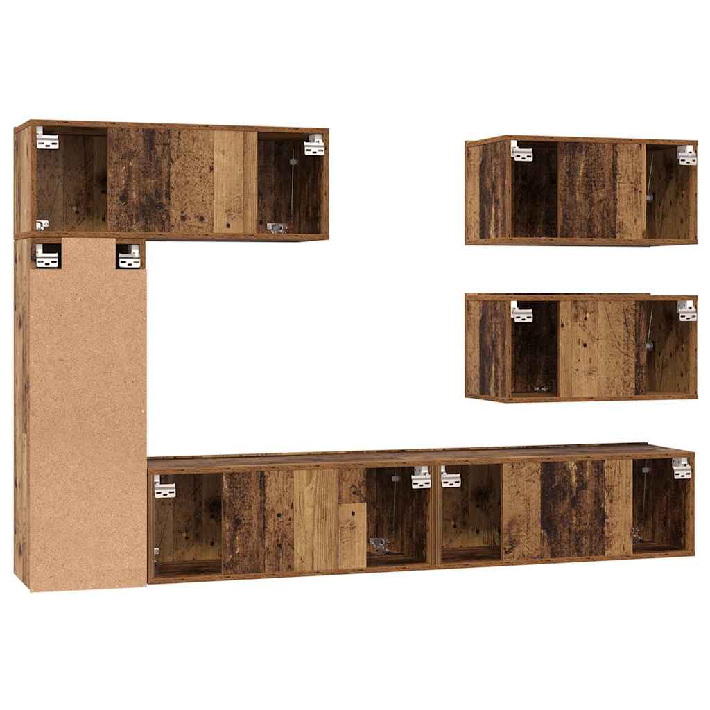 TV Cabinet Set Wall-mounted 6 pcs Old Wood Engineered Wood