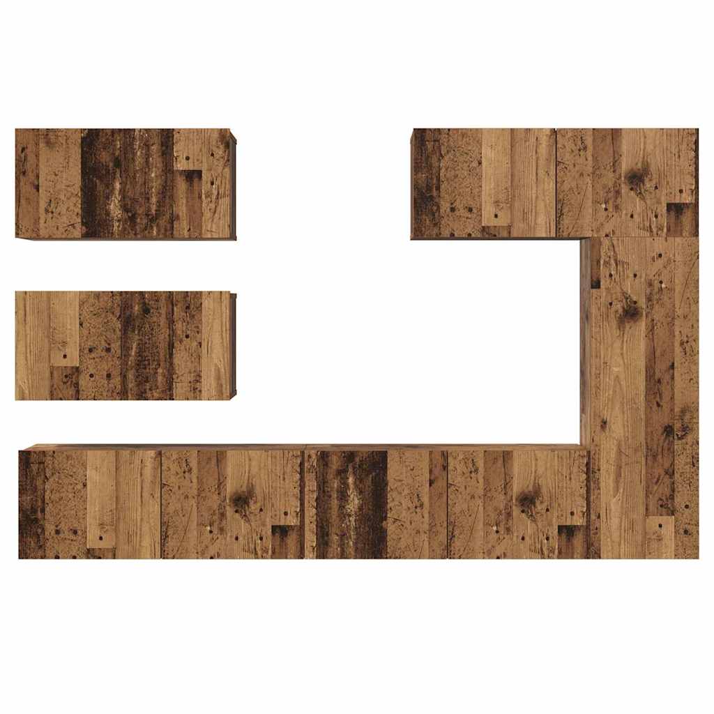 TV Cabinet Set Wall-mounted 6 pcs Old Wood Engineered Wood