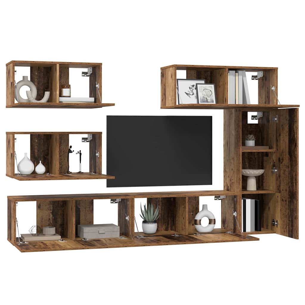 TV Cabinet Set Wall-mounted 6 pcs Old Wood Engineered Wood