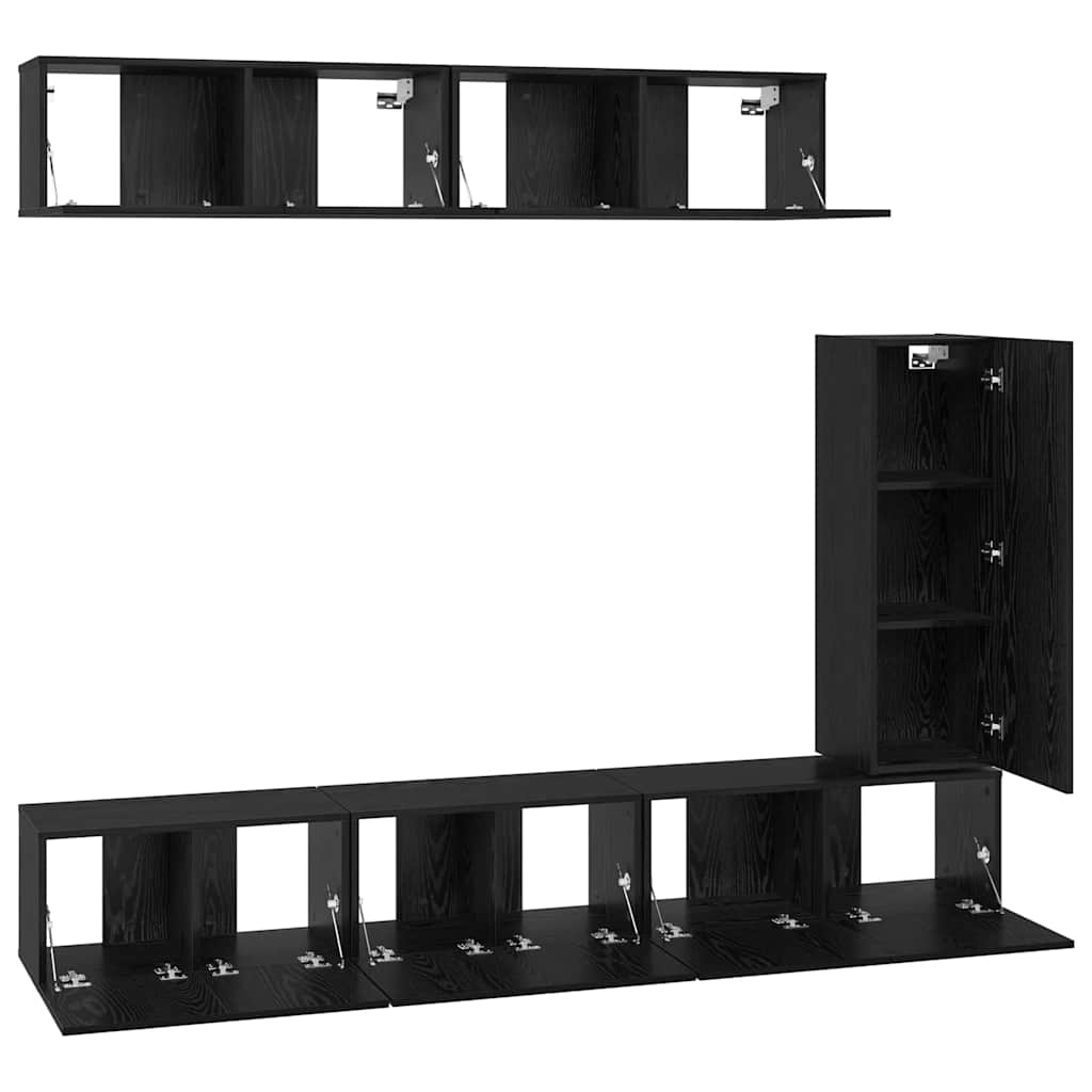TV Cabinet Set Wall-mounted 6 pcs Black Oak Engineered Wood
