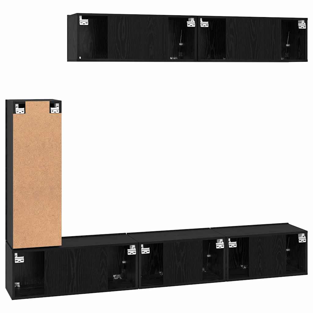 TV Cabinet Set Wall-mounted 6 pcs Black Oak Engineered Wood