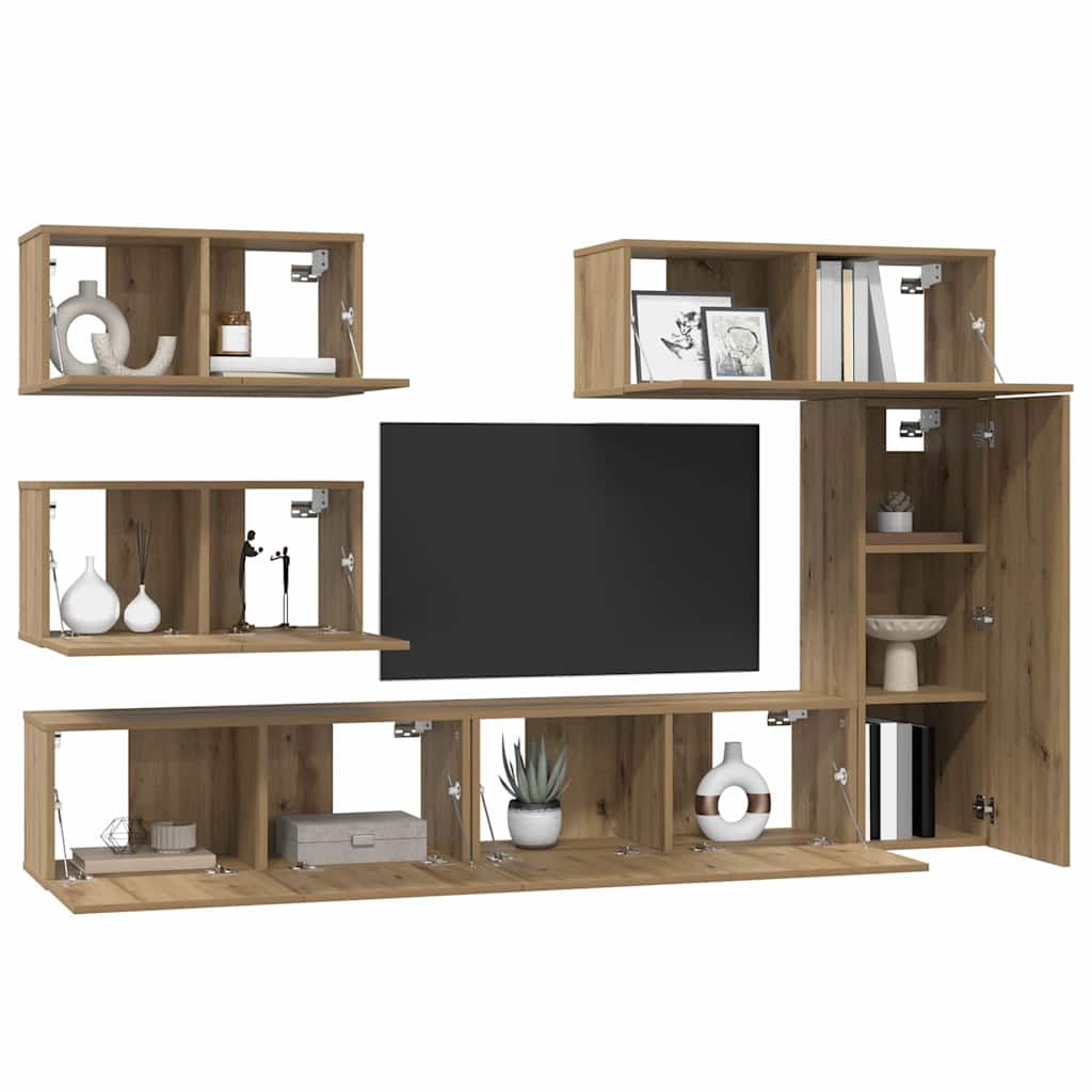 TV Cabinet Set Wall-mounted 6 pcs Artisan Oak Engineered Wood