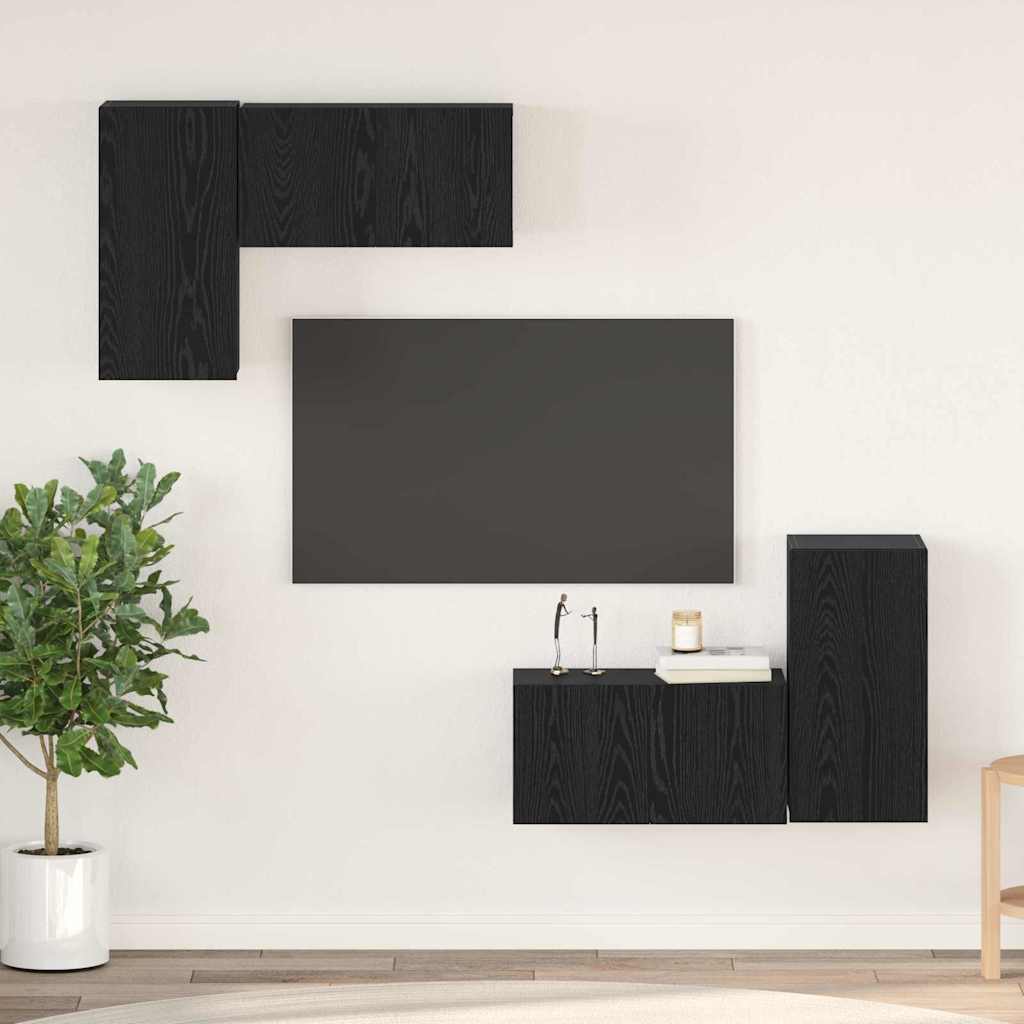 TV Cabinet Set Wall-mounted Black Oak Engineered Wood