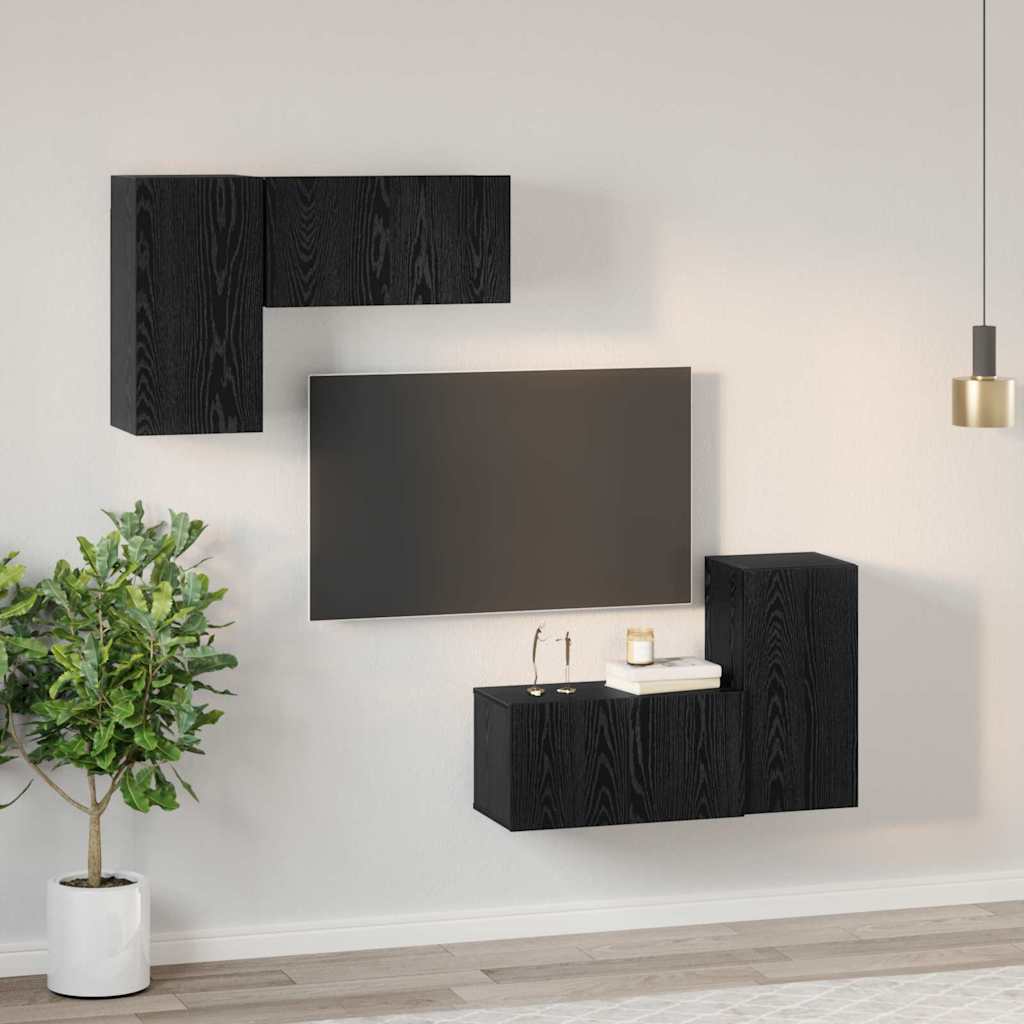 TV Cabinet Set Wall-mounted Black Oak Engineered Wood