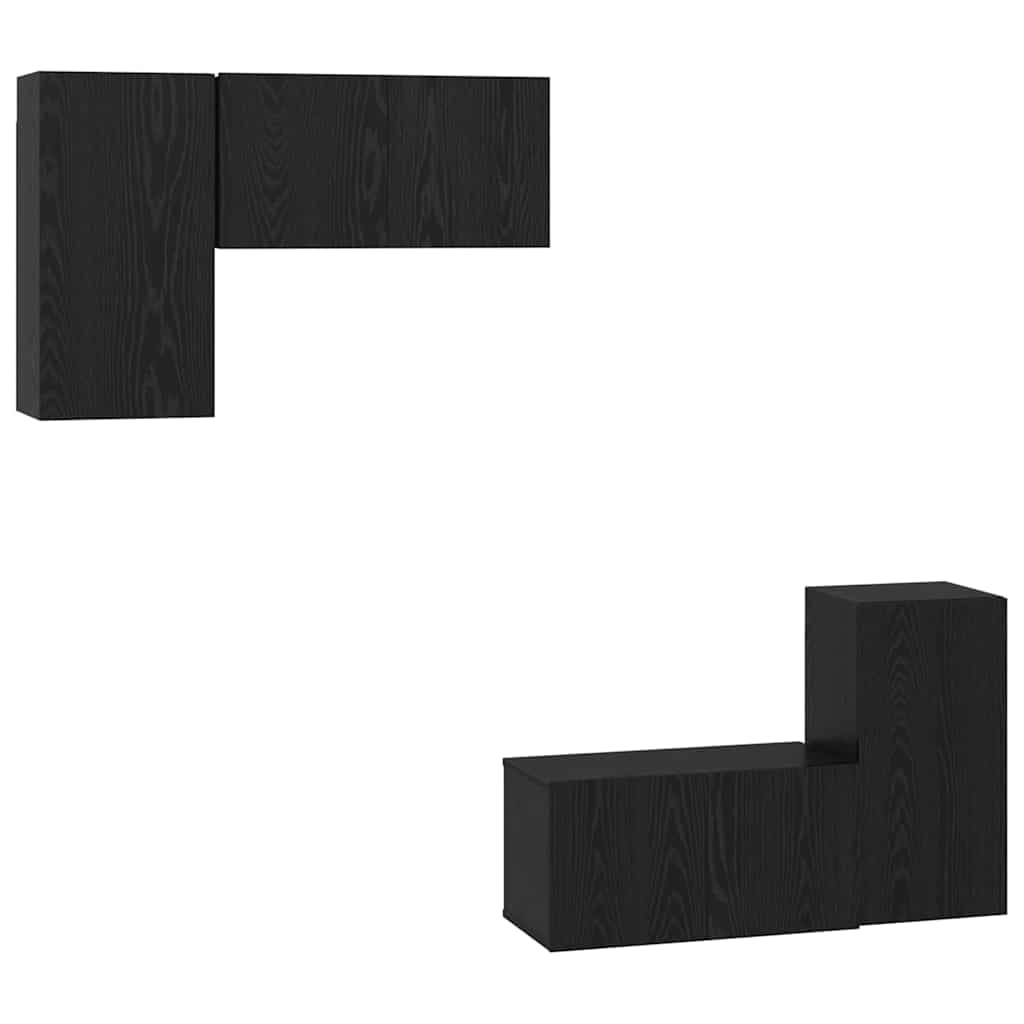 TV Cabinet Set Wall-mounted Black Oak Engineered Wood