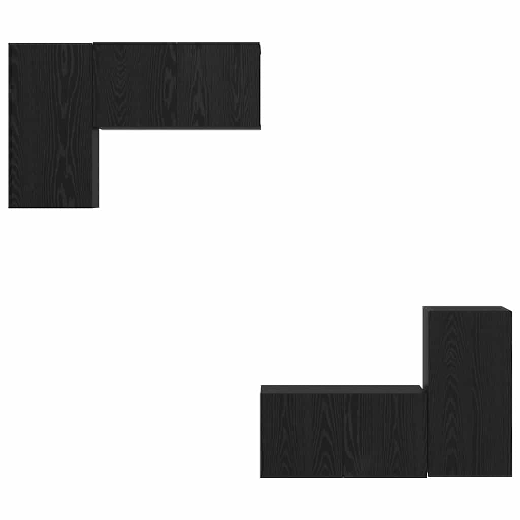 TV Cabinet Set Wall-mounted Black Oak Engineered Wood
