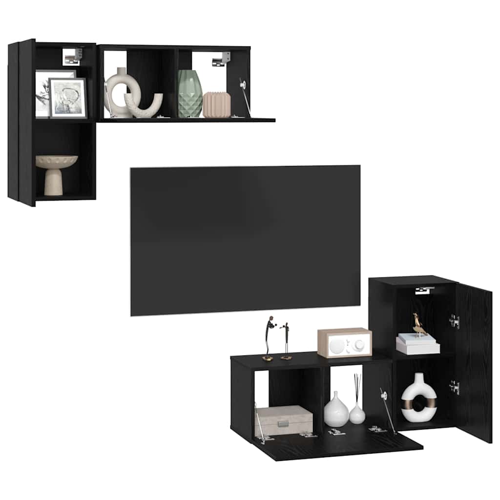 TV Cabinet Set Wall-mounted Black Oak Engineered Wood