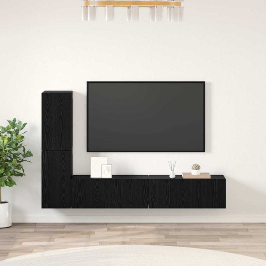 Wall TV Cabinet Wall-mounted 2 pcs Black Oak Engineered Wood
