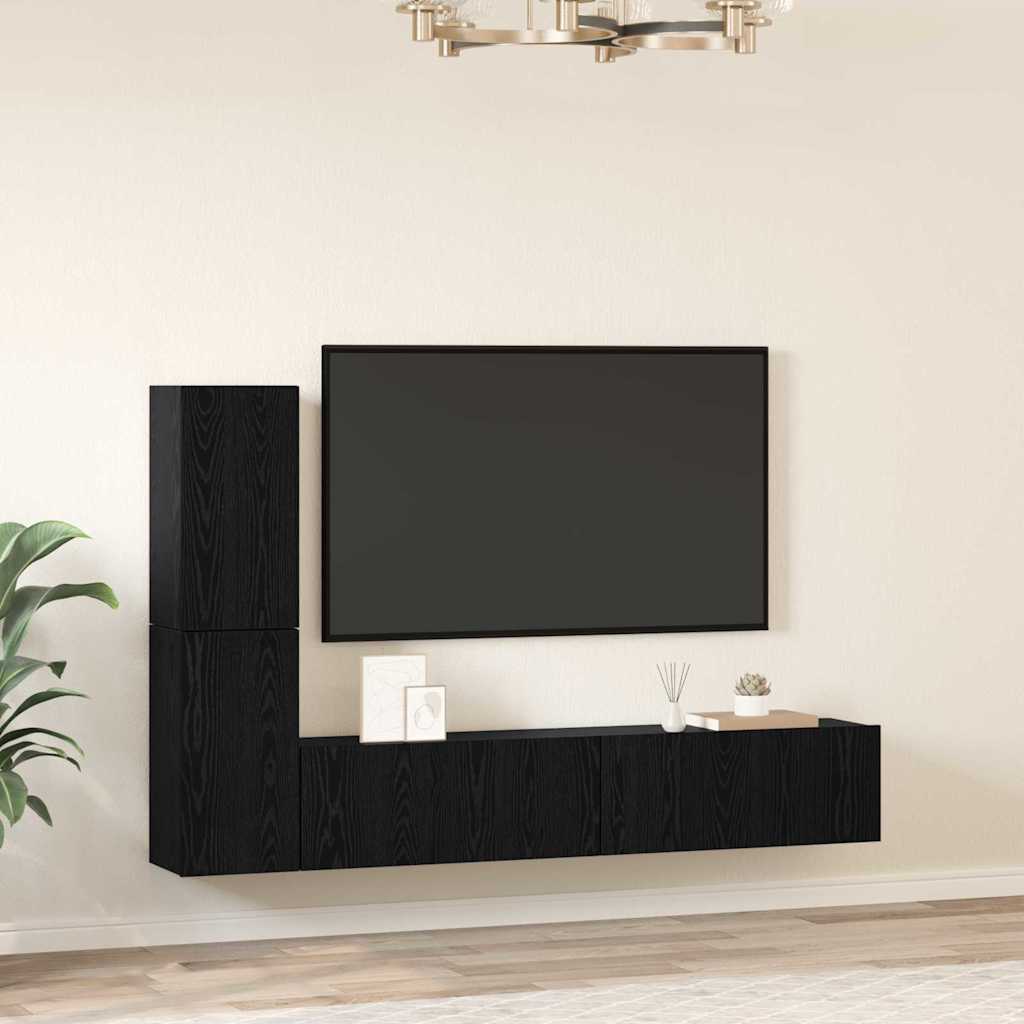 Wall TV Cabinet Wall-mounted 2 pcs Black Oak Engineered Wood